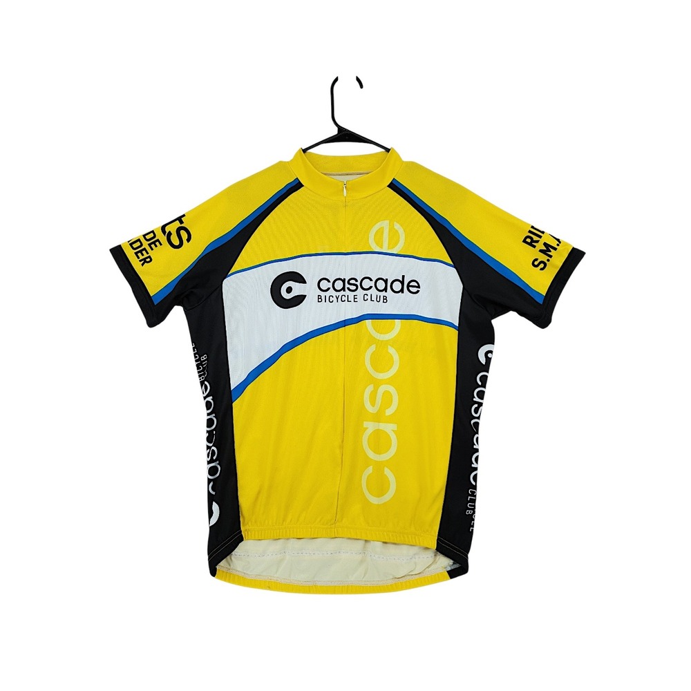 Primal Cycling Jersey sz L Men Yellow Black Full Zip Short Sleeve Bike Top Shirt